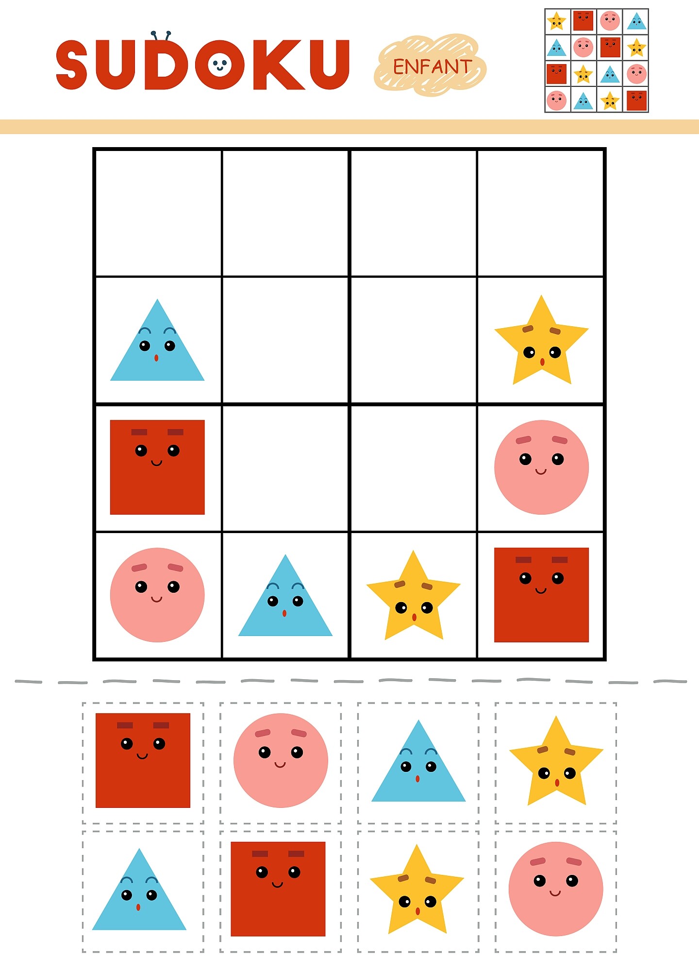 Atelier Montessori : Sudoku pour enfant à imprimer 16 cases