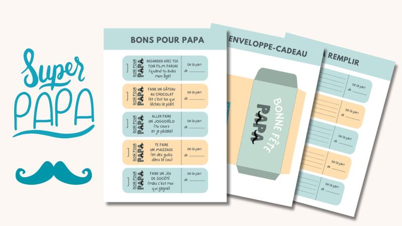 Fête des pères : chéquier de  bons pour  à personnaliser